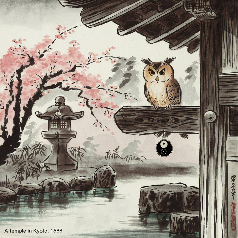 Kyoto temple, sumi-e ink wash, Edo period