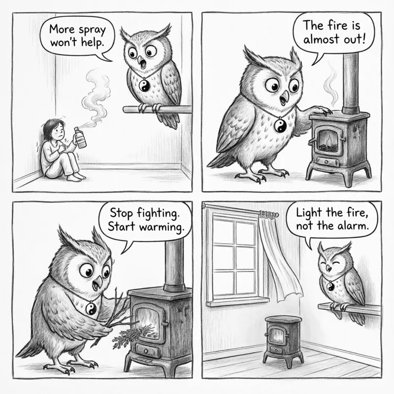Ollie the Screech Owl explains warming therapy — stop fighting symptoms, start warming the furnace