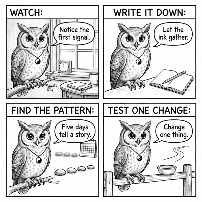 Ollie demonstrates watching, recording, finding patterns, and testing one change